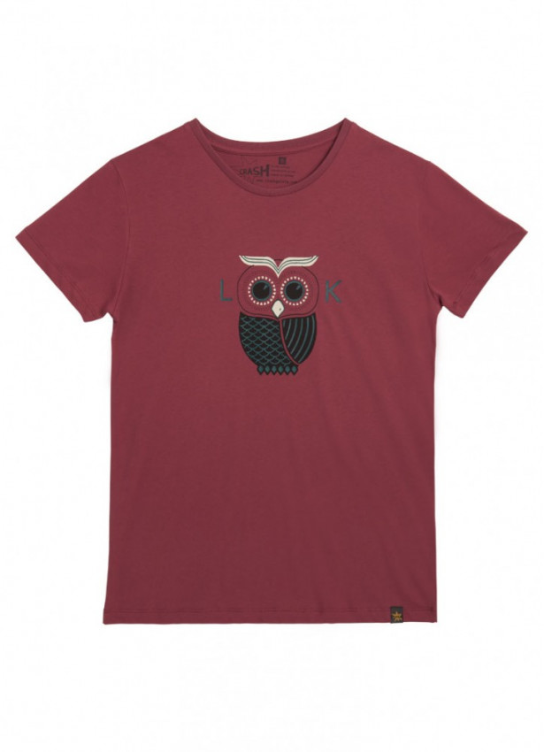 Baykuş Baskılı Kısa Kollu Bordo Erkek T-Shirt